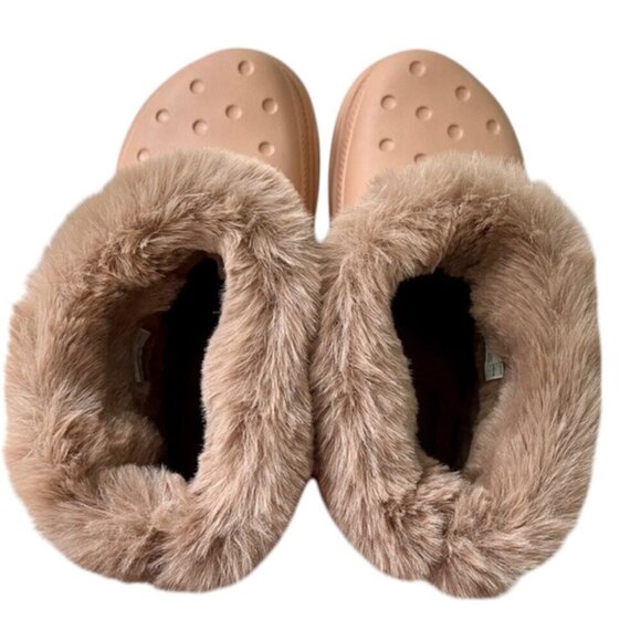 SOLD Crocs Stomp Faux Fur Fully Lined Rubber Ankle Boots Color CORK M- 7/W -9 - Picture 6 of 13